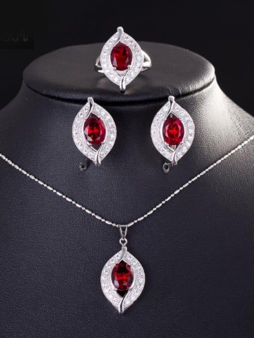 Pomegranate Red Ring 6 Yards Fashion Leave Shaped Jewelry Set