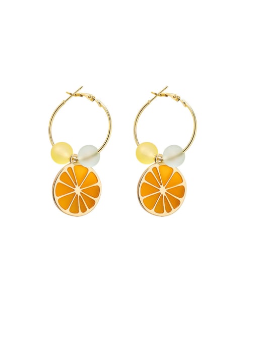 C orange section Alloy With Rose Gold Plated Cute Colored Beads Ring  Friut Clip On Earrings