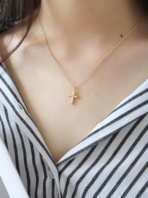DAKA 925 Sterling Silver With 18k Gold Plated Delicate Cross Necklaces 1