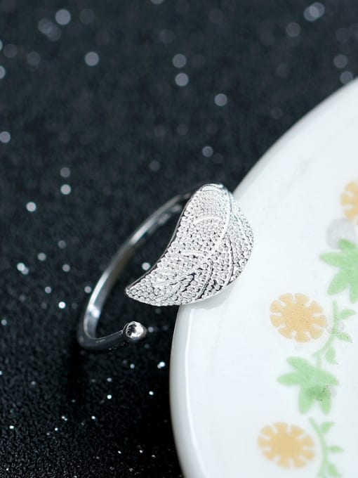 kwan Leaf  Matte Silver Simple Fashion Opening Ring 1