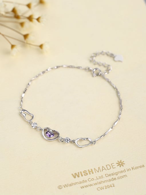 Purple 925 Silver Peas Shaped Zircon Bracelet