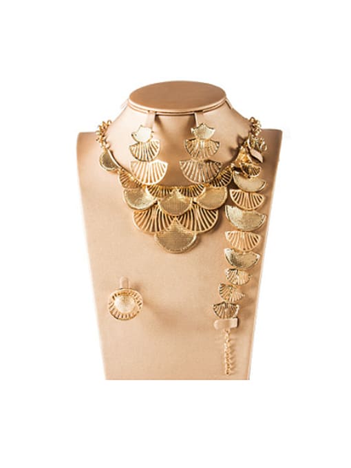 Gold Exaggerated Fan-shaped Four Pieces Jewelry Set