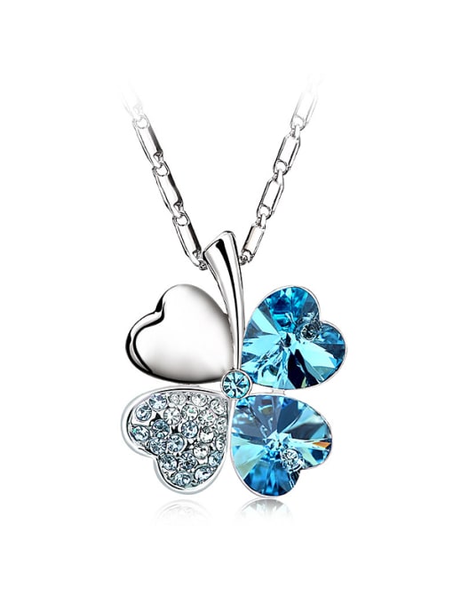 Platinum ,Blue 18K White Gold Leaf Shaped Crystal Necklace