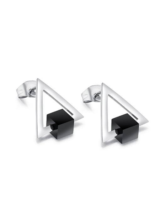 titanium Fashion Rotatable Cube Hollow Triangle Stud Earrings