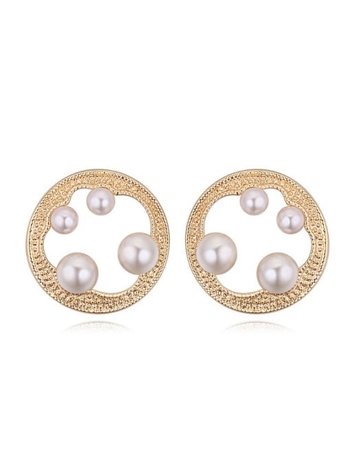 QIANZI Champagne Gold Plated White Imitation Pearls Alloy Stud Earrings 0