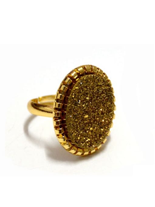 Gold Exaggerated Oval Natural Crystal Gold Plated Ring