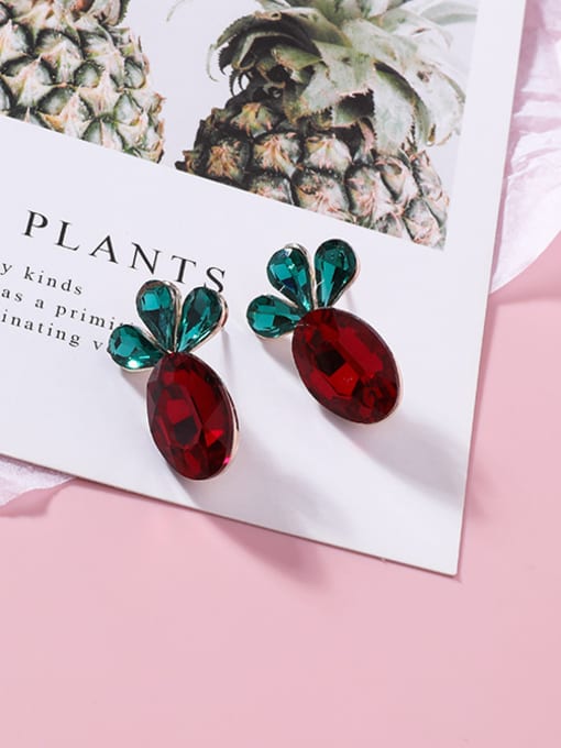 C red (pineapple) Alloy With Rose Gold Plated Fashion Friut Cherry Pineapple Stud Earrings