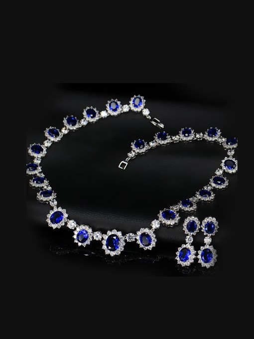 Blue Oval Semi-precious Stones Two Pieces Jewelry Set