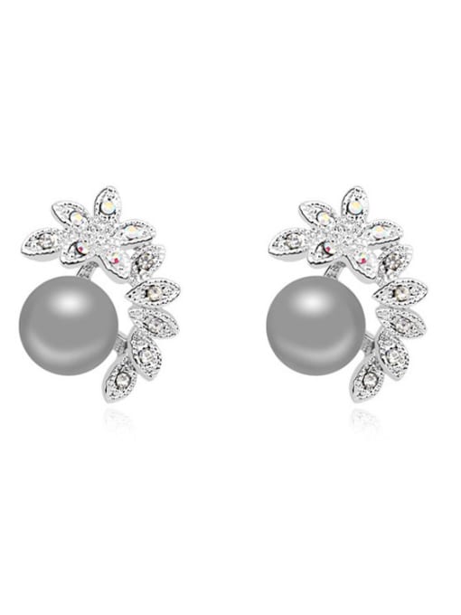 Grey Fashion Shiny Flowery Imitation Pearl Alloy Stud Earrings