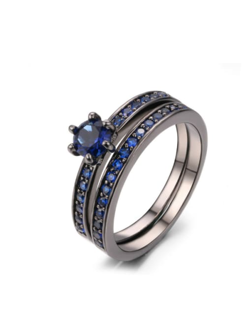 ZK Double Pieces Blue Zircons Black Plated Ring 0