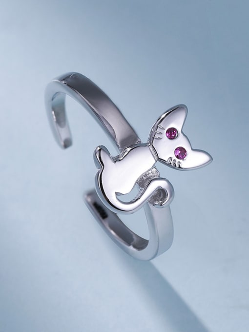 White 925 Silver Lovely Cat Zircon Ring