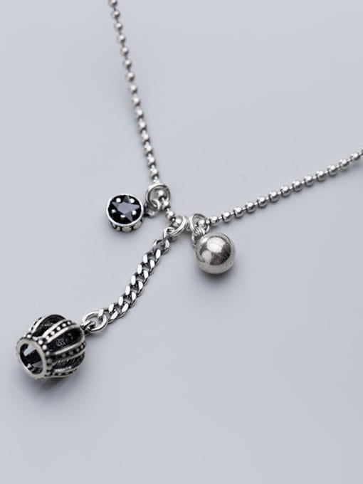 Rosh 925 Sterling Silver With Silver Plated Simplistic Crown Round Star Bead Necklaces