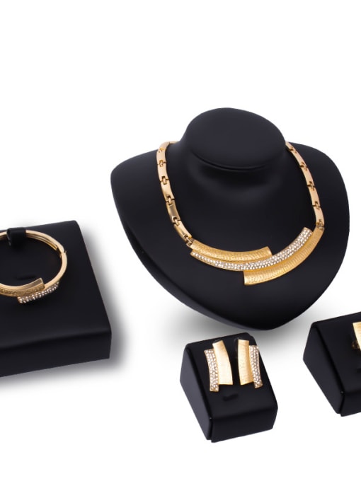 18 Karat Gold /61154034 Alloy Imitation-gold Plated Fashion Rhinestone Four Pieces Jewelry Set