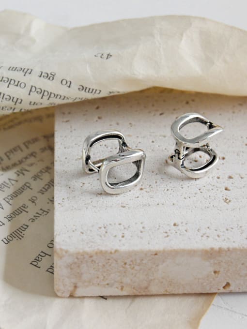 DAKA 925 Sterling Silver With Antique Silver Plated Hollow stereo Square Clip On Earrings 0
