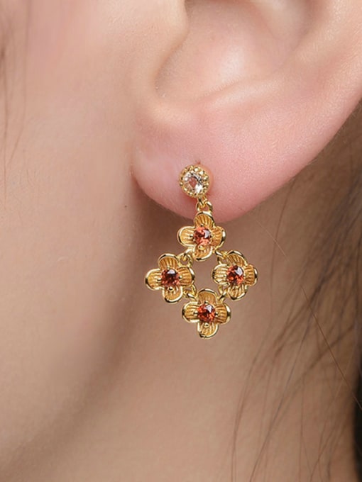 ZK Flower-shape Natural Garnet 14k Gold Plated Drop Earrings 2