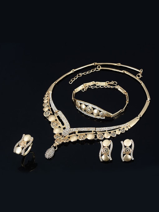 BESTIE Alloy Imitation-gold Plated Retro style Hollow Rhinestone Four Pieces Jewelry Set 1