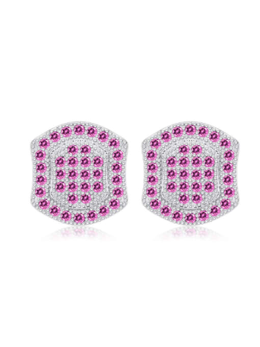 purple Geometric Fashion Women Silver Stud Earrings with Amethyst