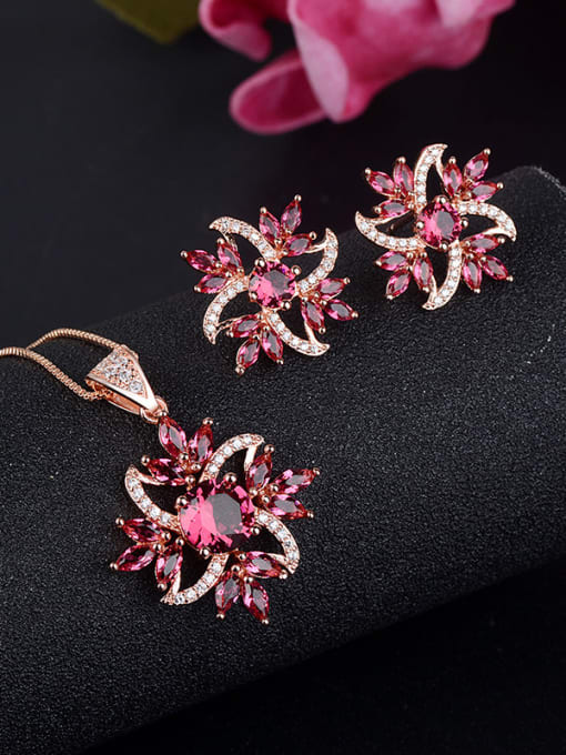 ROSS Copper With Glass stone Trendy Flower 2 Piece Jewelry Set 4