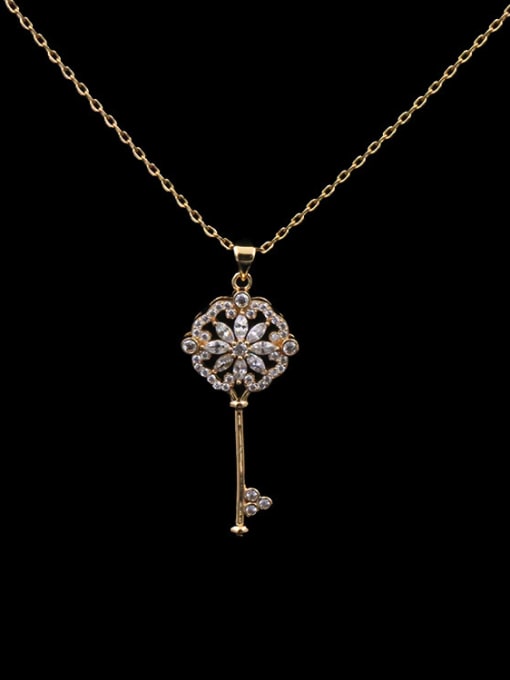 Golden White CZ Turquoise Copper Key Necklace