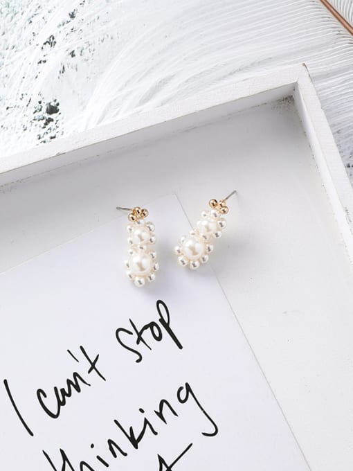 B two flowers Alloy With Gold Plated Cute Flower Imitation Pearl Stud Earrings