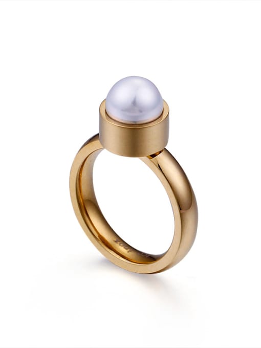 KAKALEN Stainless Steel With  Imitation Pearl Trendy Solitaire Rings 0