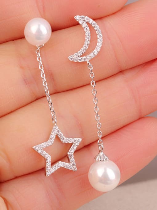 White The Hollow Moon Star Bead Pendant  Fashion threader earring