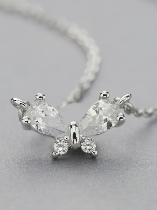 One Silver Bowknot Zircon Necklace 2