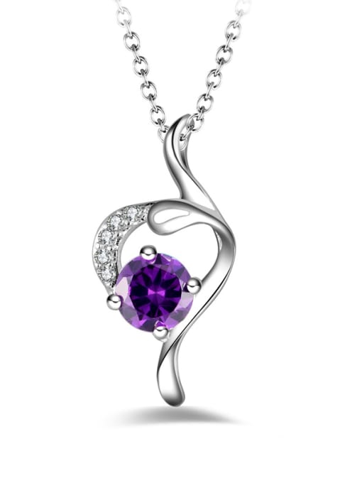 Purple Fashion Hollow Heart Cubic Zirconias Pendant Copper Necklace