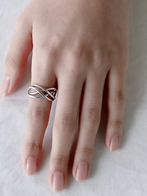 DAKA 925 Sterling Silver With Antique Silver Plated Vintage hollow weaving Free Size Rings 2