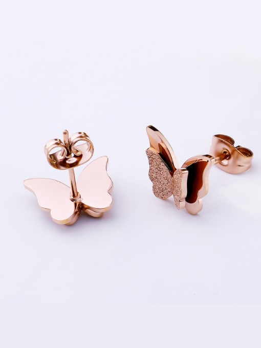OUXI Female 18K Rose Gold Frosted Butterfly stud Earring 2