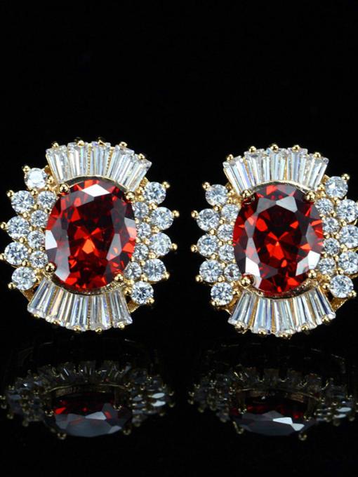 Red Shining Crystal Zircons Stud Cluster earring