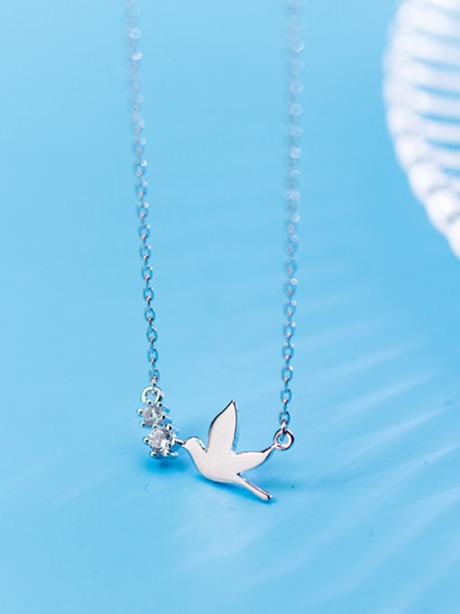 Rosh Elegant Bird Shaped S925 Silver Rhinestone Necklace 0