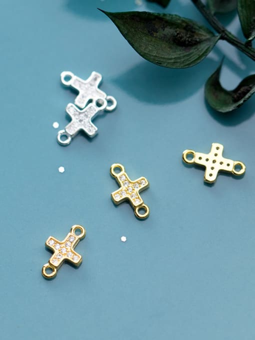 FAN 925 Sterling Silver With  Cubic Zirconia Simplistic Cross Beads 2