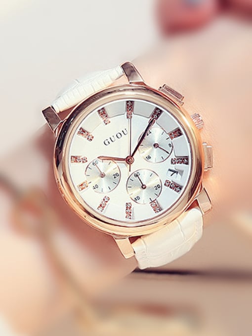 White GUOU Brand Fashion Multi-function Mechanical Women Watch