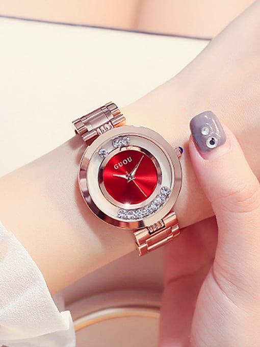 Red 1 GUOU Brand Fashion Numberless Watch
