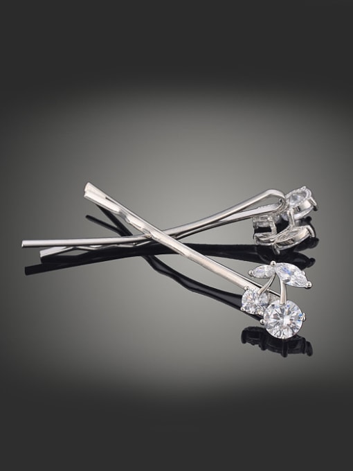 Wei Jia Simple Little Zircon-studded Cherry Platinum Plated Hairpin 2