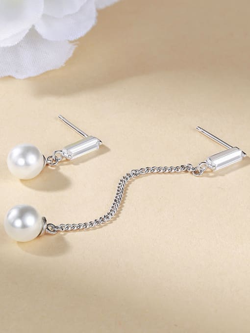 One Silver Women Elegant Asymmetrical Pearls Earrings 3