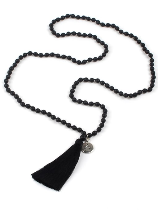 N6008-D (Section 6MM Obsidian) Simple Style Natural Stones Tassel Handmade Necklace