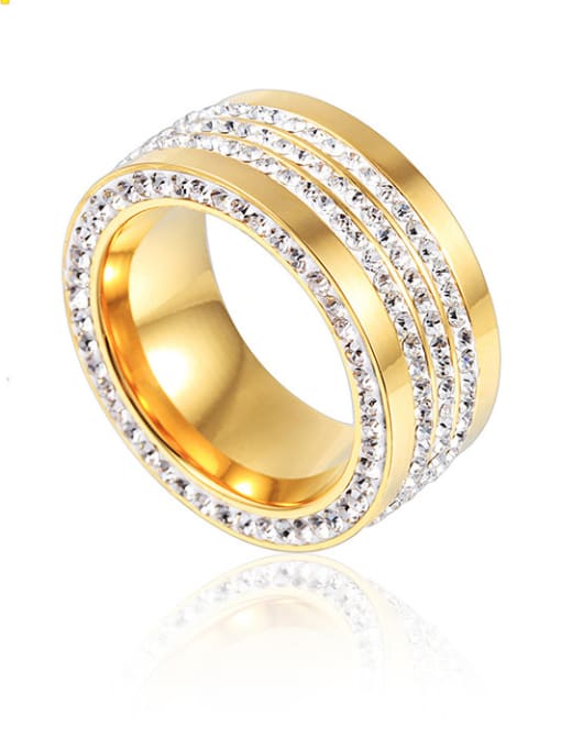 US 6# Stainless Steel With Gold Plated Cubic Zirconia Fashion Band Rings