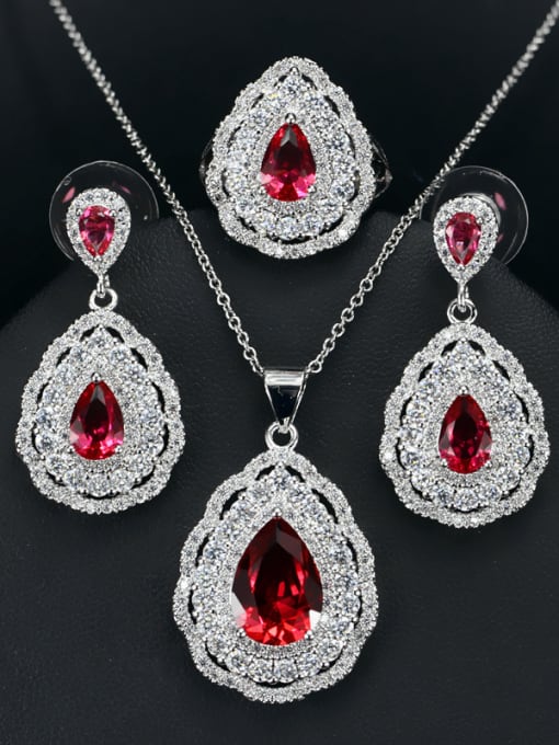 The Red Ring Is 8 Yards Luxury Color Zircon Three Pieces Jewelry Set