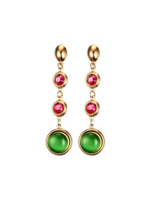 Green High Quality Green Round Shaped Opal Drop Earrings