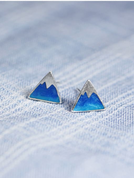 Peng Yuan Tiny Triangle Blue Stud Earrings 2