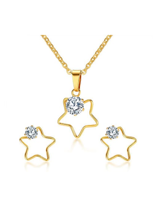 gold Exquisite Star Shaped AAA Zircon Titanium Two Pieces Jewelry Set