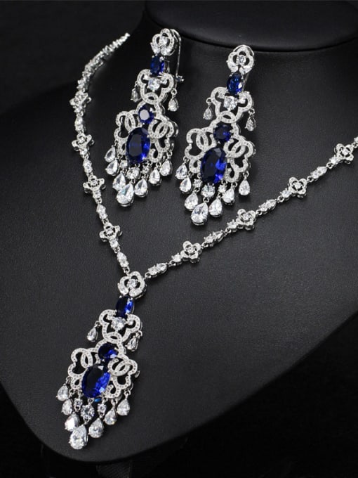 Blue Exaggerate Zircon Two Pieces Jewelry Set