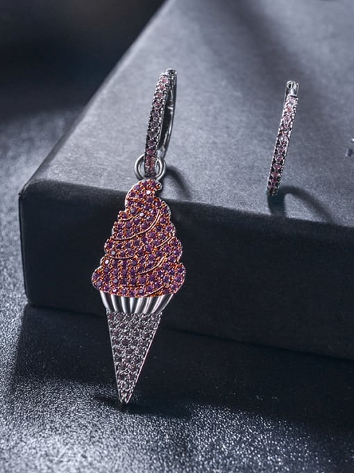 ALI New cones ice cream asymmetric Micro-inlay pink zircon earrings 1