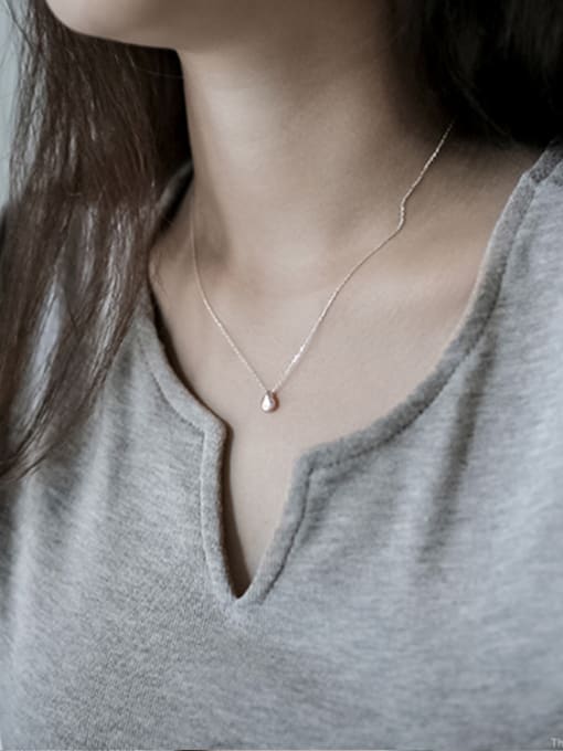DAKA Simple Little Water Drop Pendant Smooth Silver Necklace 1