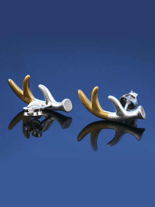 ZK Double Color 925 Sterling Silver Deer Antlers Stud Earrings 2