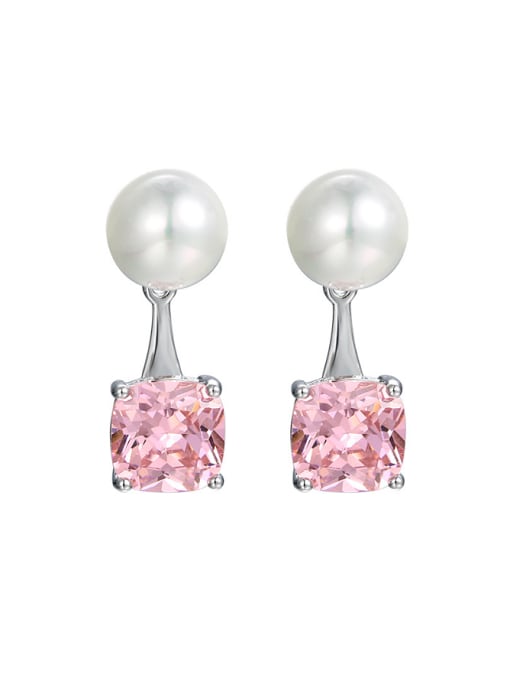 Pink Copper Alloy White Gold Plated Pearl Zircon Creative Multiuse stud Earring