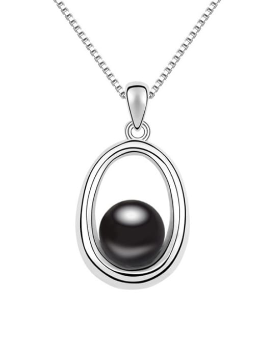 Black Simple Hollow Oval Imitation Pearl Alloy Necklace