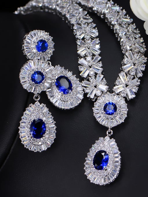 Blue Color Zircon Two Pieces Jewelry Set
